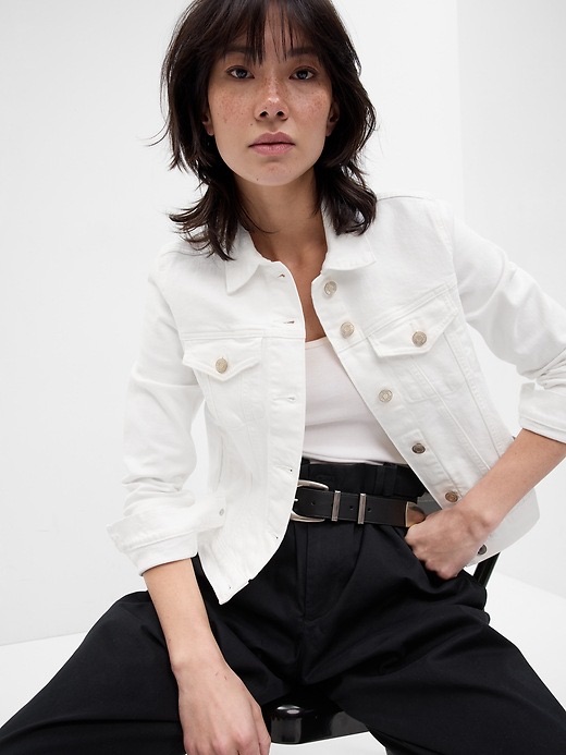 Gap 100% Cotton Icon Denim Jacket In White Ivory M Medium Classic Collared